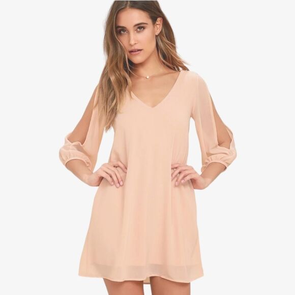 LULUS Shifting Dears Blush Pink Long Sleeve Dress Size Small - Picture 1 of 8